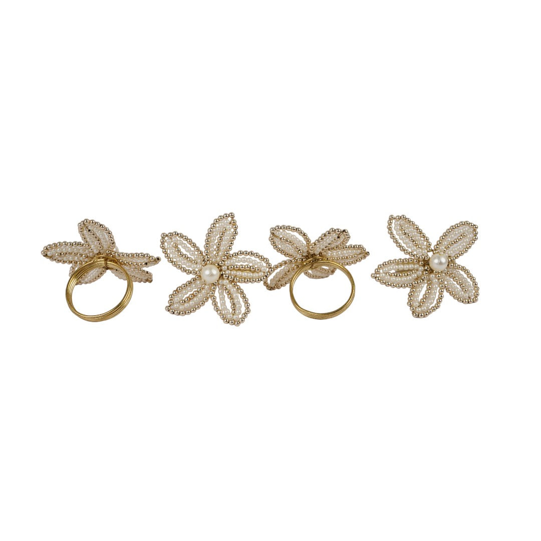 Flower Shape Beaded Napkin Ring Set of Four
